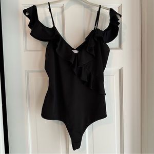 Leith | Black Ruffle Thong Bodysuit | Medium